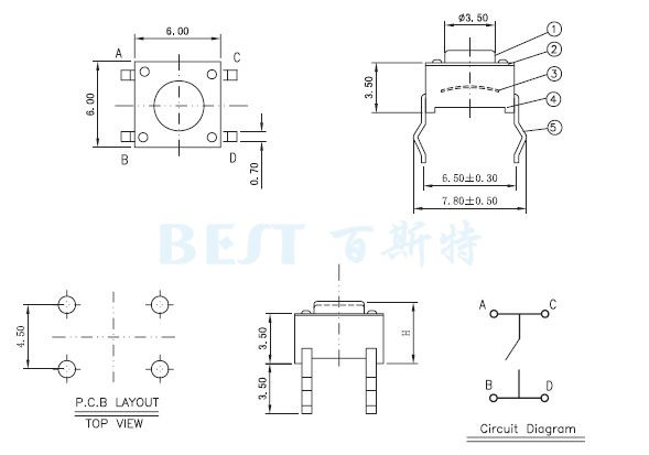 輕觸開(kāi)關(guān)TS-1109參考圖紙 輕觸開(kāi)關(guān)TS-1109參考圖紙