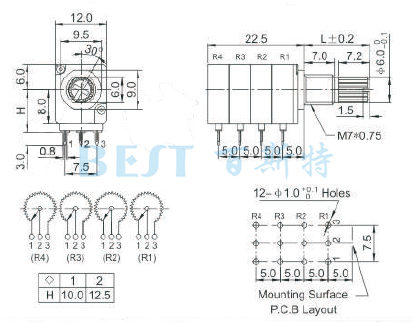 電位器RV12422BO參考圖紙 電位器RV12422BO參考圖紙