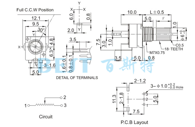 電位器RV9312NO參考圖紙 電位器RV9312NO參考圖紙